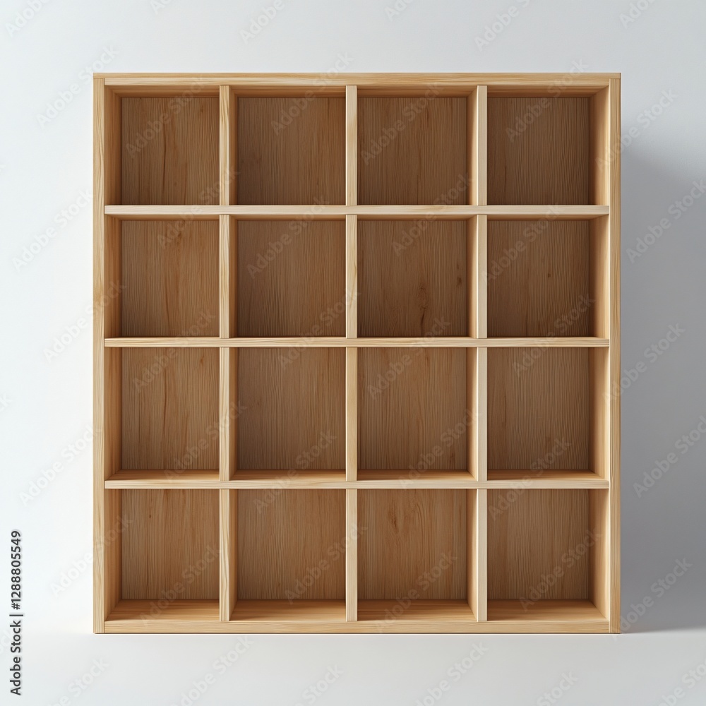 Empty wooden shelf cube storage unit with multiple compartments Empty wooden shelf cube storage unit with multiple compartments
