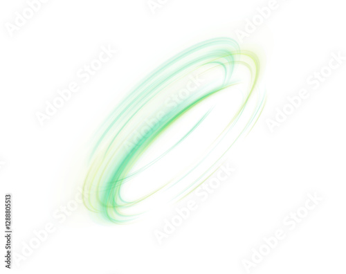 Green bright wind lines twist into spiral on white background. Light effect for pharmaceutical design. Web design and illustrations