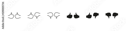 Thumb up and down vector outline and flat icon set