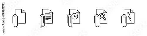 Attached file vector icon. File icon with clip outline set