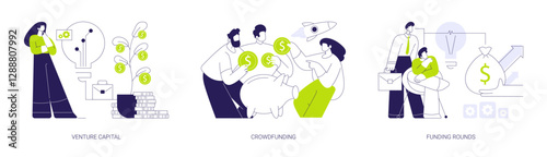 Raising money for startup abstract concept vector illustrations.