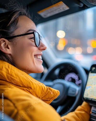 Ride share experience with driver inside modern vehicle for urban transportation