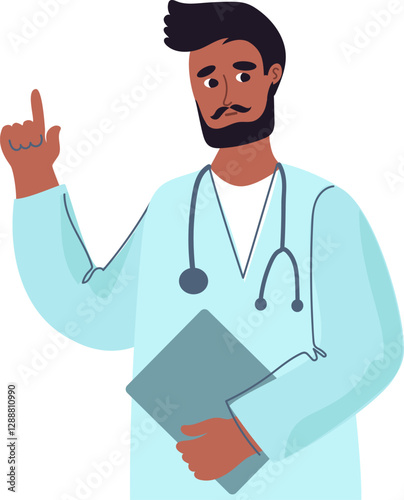 indian  male doctor General Practitioner. medical checkup. Png flat vector illustration isolated on transparent background. medical consultation, Checklist, hospital checkup.	
