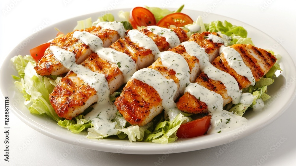 Close-up of crispy catfish salad with zesty dressing, isolated --chaos 20 --ar 16:9 --quality 2 --v 6.1 Job ID: f368a40f-1d6f-4d03-80d6-2eb352c326d7 Close-up of crispy catfish salad with zesty dressing, isolated --chaos 20 --ar 16:9 --quality 2 --v 6.1 Job ID: f368a40f-1d6f-4d03-80d6-2eb352c326d7