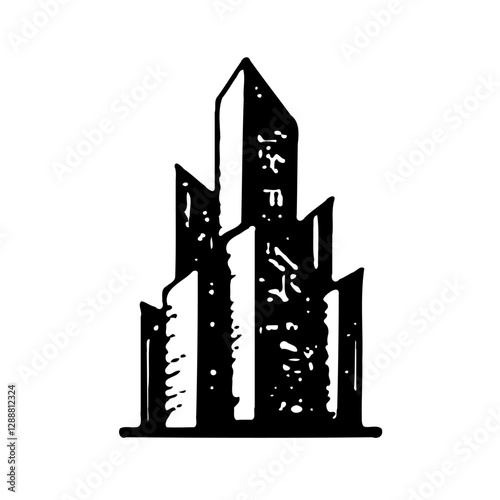 Monochrome Geometric Cityscape Building Outline