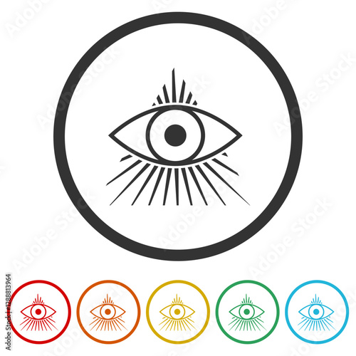 All Seeing Eye Symbol icon. Set icons in color circle buttons