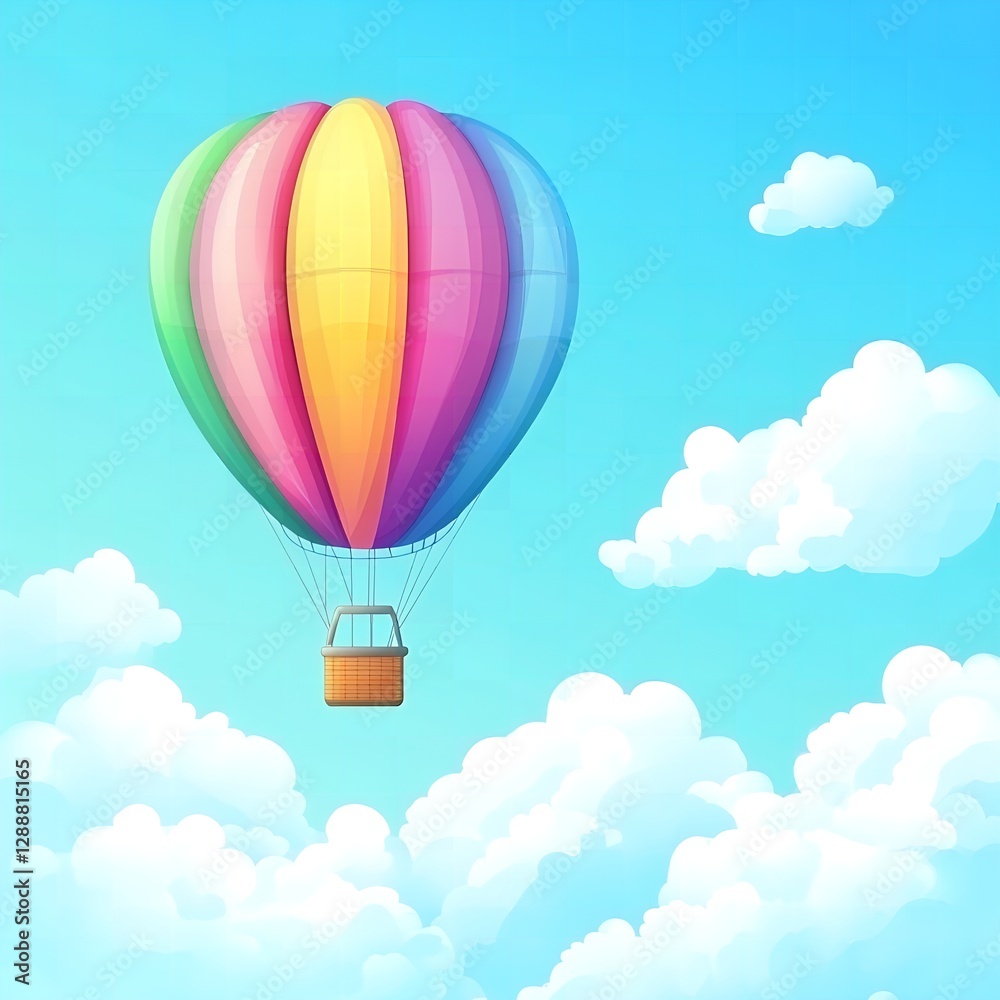 Fototapeta premium Colorful Hot Air Balloon Soaring High Above Fluffy Clouds A Bright Sunny Day Adventure