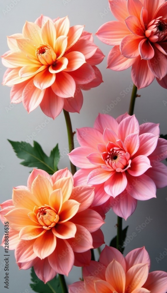 Soft pink and orange dahlia blooms create a vibrant, seamless floral background , element, design Soft pink and orange dahlia blooms create a vibrant, seamless floral background , element, design