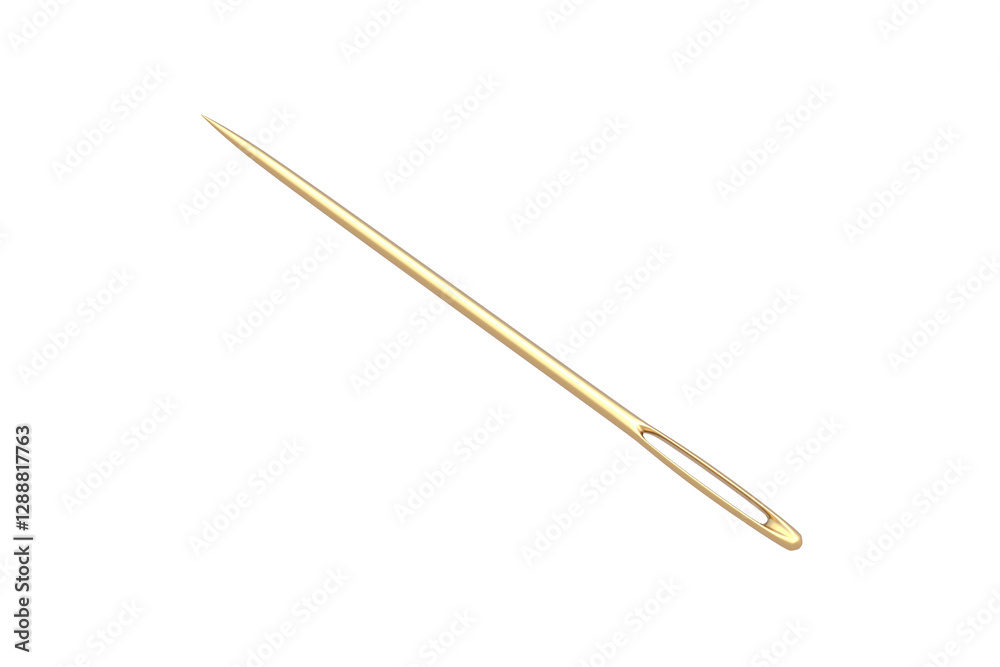 Golden needle for sewing isolated on white background. 3d render Golden needle for sewing isolated on white background. 3d render