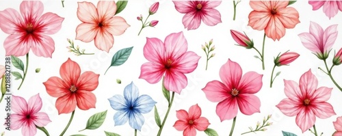 Delicate watercolor blooms arranged in a cohesive, endlessly repeating pattern , texture, pretty, background