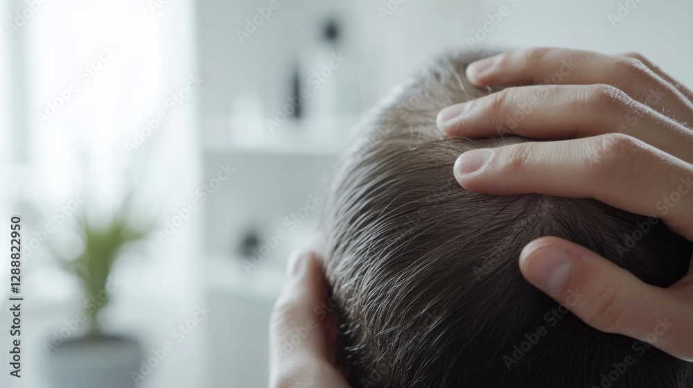 Naklejka premium Hair restoration session in a bright beauty clinic. Featuring rejuvenating treatments and advanced regrowth solutions