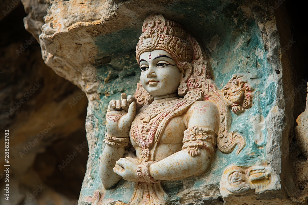 Obraz premium Carved Deity in Rock Temple