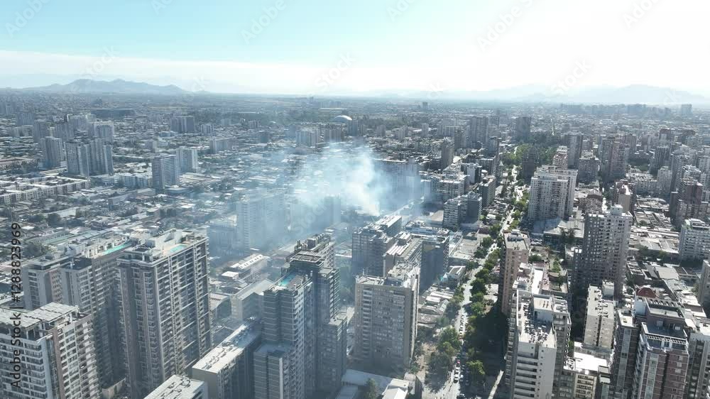Aerial View of Urban Fire Scene with Smoke Aerial View of Urban Fire Scene with Smoke
