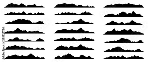 Mountain borders silhouette collection. Panorama hill elements