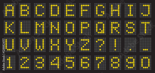 Scoreboard font with alphabet and numbers. Vector illustration