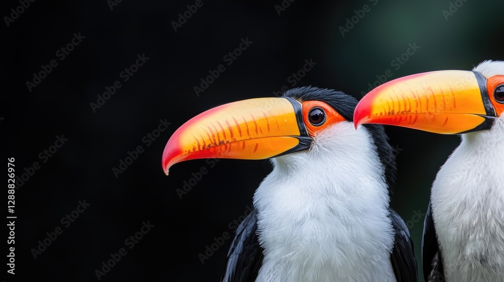Obraz premium Two toucans close-up, rainforest background, wildlife photography, nature print