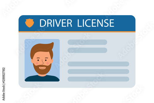 The identification card of the male car driver with a photo. Plastic identification card. Vector illustration of the identity document of the driver of the vehicle. A business card that demonstrates 