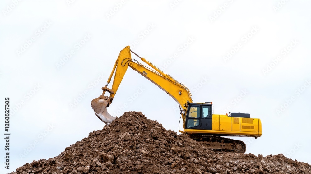Excavator Digging Pile of Dirt on Construction Site Excavator Digging Pile of Dirt on Construction Site