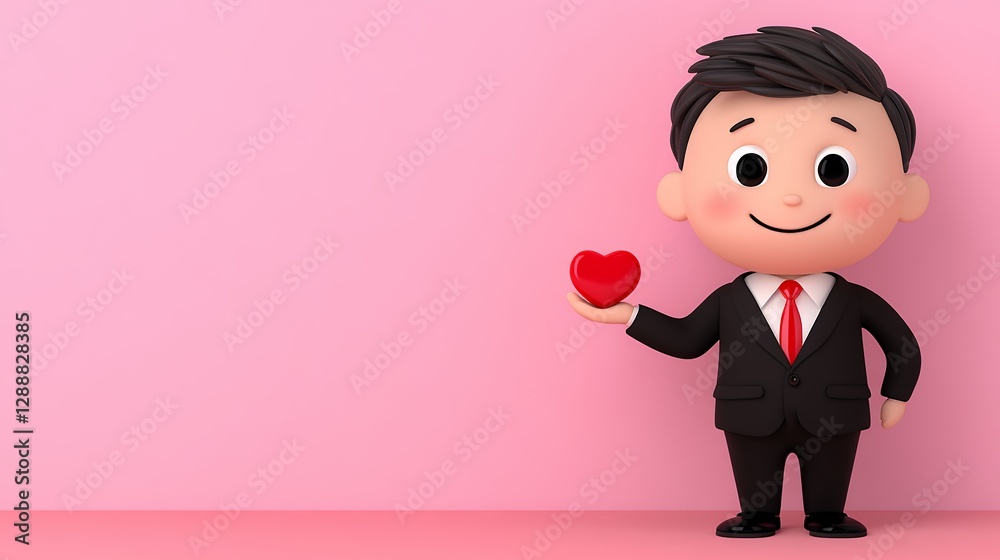 3D Cartoon Businessman Holding Red Heart 3D Cartoon Businessman Holding Red Heart