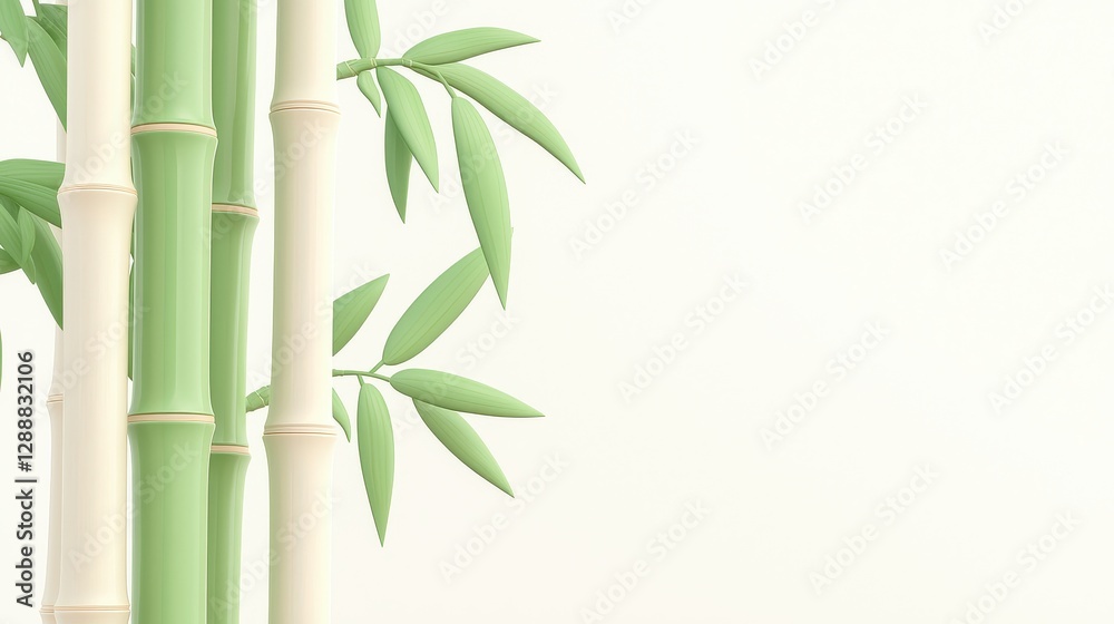 Obraz premium Tall and Slender Bamboo Stalks with Green Leaves in a Minimalist Tropical Setting
