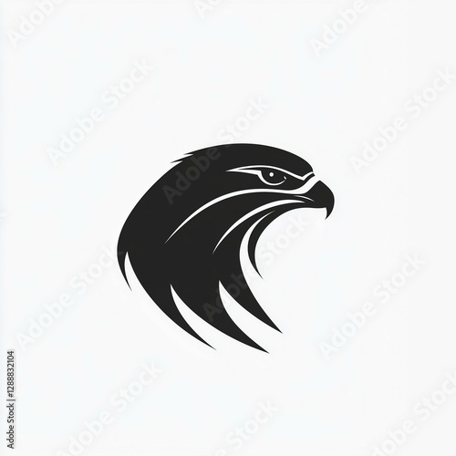 Minimalist black and white falcon head logo design on a white background. The sharp and sleek lines emphasize strength, power, and elegance, making it ideal for branding or sports logos. photo