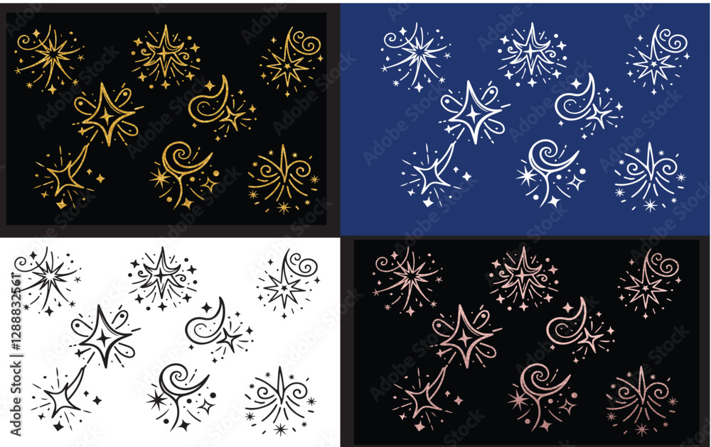 black and gold Doodle line sparkle, burst lines, and sparkle star icon vector illustration. Perfect for design, decoration, and creative projects with various shapes black and gold Doodle line sparkle, burst lines, and sparkle star icon vector illustration. Perfect for design, decoration, and creative projects with various shapes