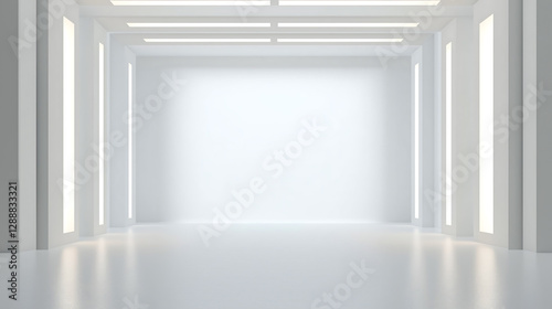 A modern white clean empty room. Studio interior, shiny room, modern studio lighting.