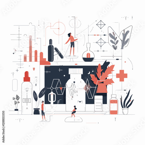 Modern scientific research illustration, laboratory environment, innovative technology concept, copy space