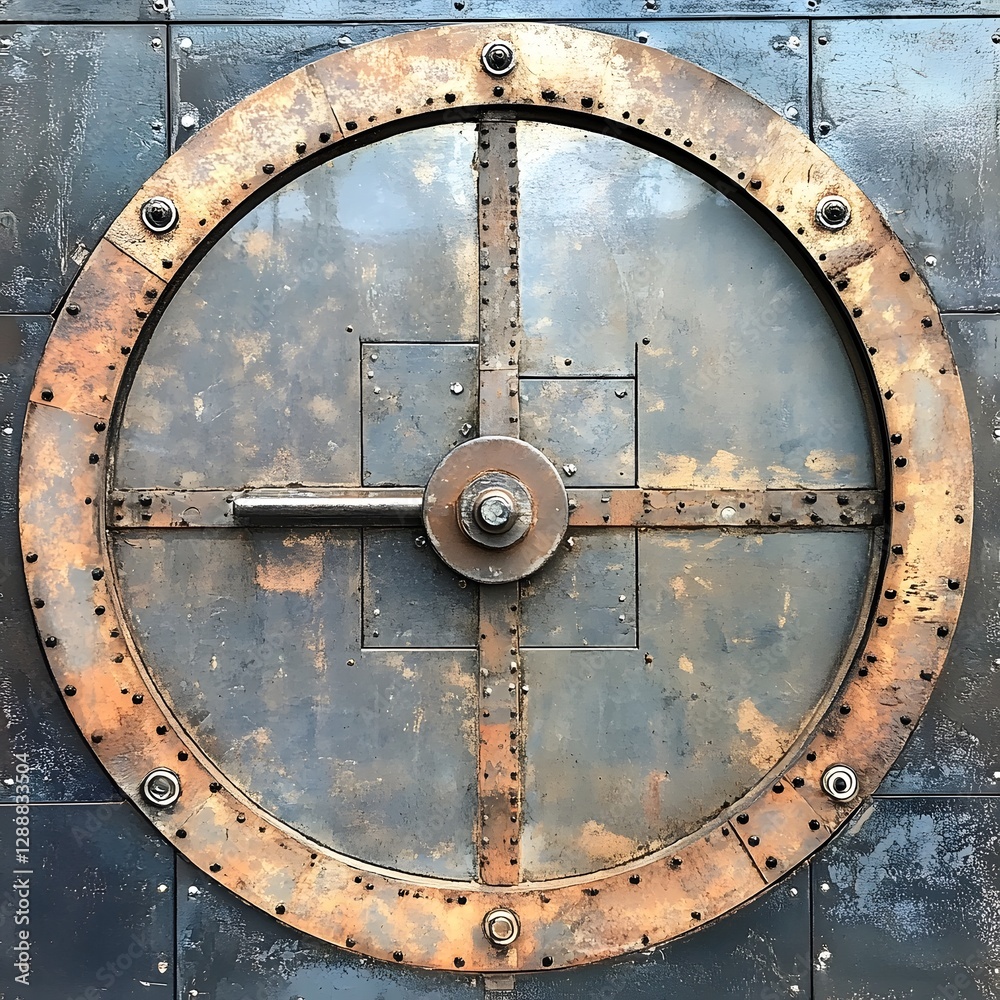 Fototapeta premium Massive Circular Bank Vault Exterior Door with Large Metal Handle