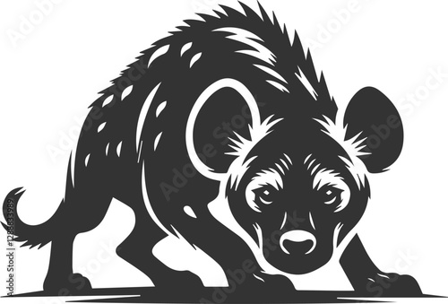 A hyena creeping forward with its belly low to the ground vector animal silhouette