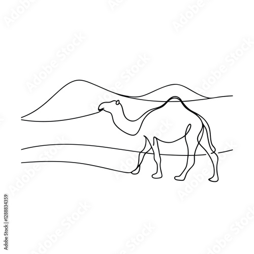 SingleLine Camel Desert Landscape Drawing Arabian Animal Art