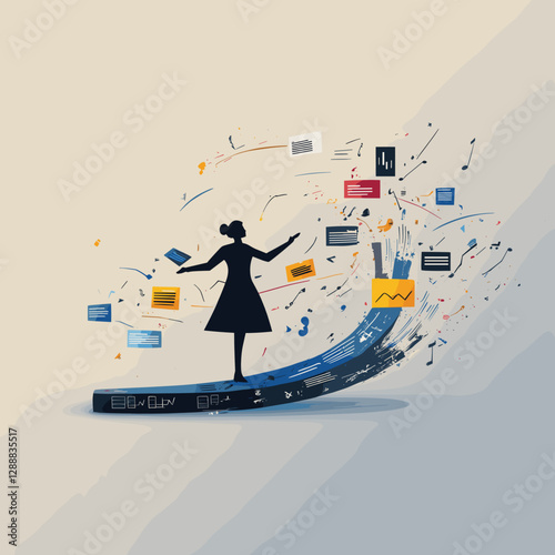 Businessman presenting data and insights, modern illustration, analytical and creative concept, copy space