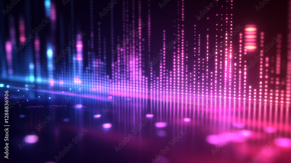 Obraz premium Digital sound wave equalizer concept with neon-colored light frequencies, representing music and technology