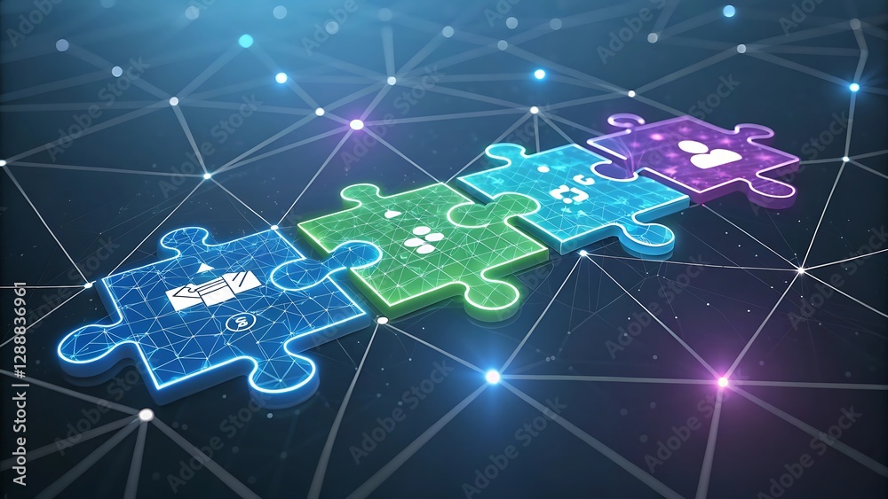 Fototapeta premium Innovative 3D Puzzle Design Ideas, Teamwork, and Process Visualization