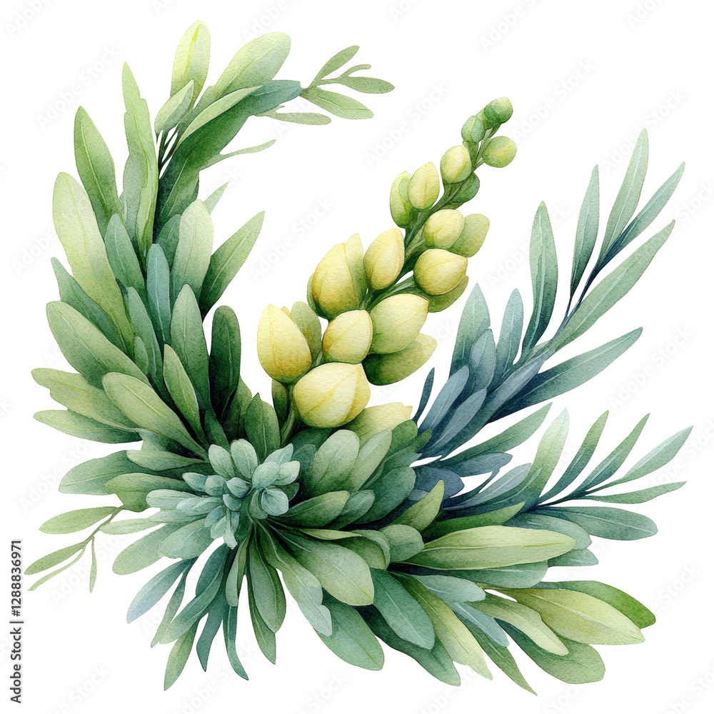 Fototapeta premium Painting of a green plant with vibrant leaves on a textured background in artistic style isolated on transparent background..