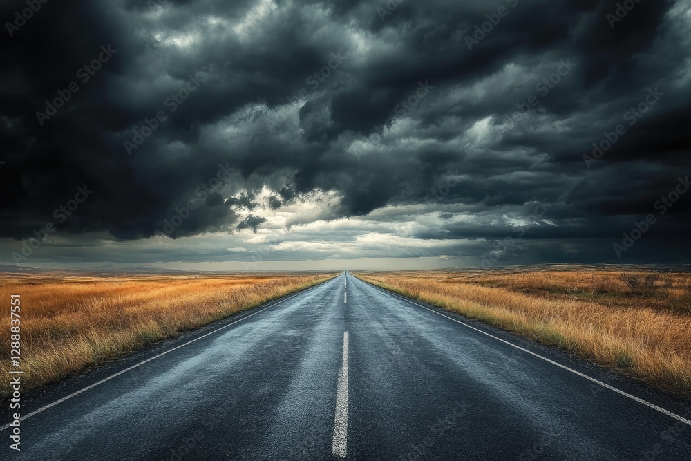 Naklejka premium Stormy Road Trip Through Golden Fields
