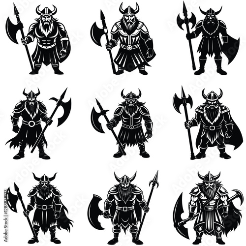 Set of Viking Warrior silhouette