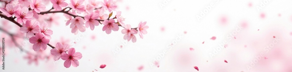 Naklejka premium Delicate pink sakura blossoms, scattered on pristine white, seamless repeat , pattern, background, motif
