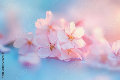 Sakura cherry blossoms in full bloom with a soft-focus background, capturing the essence of springtime. The pastel pink petals contrast beautifully against the blurred greenery, evoking feelings of ca