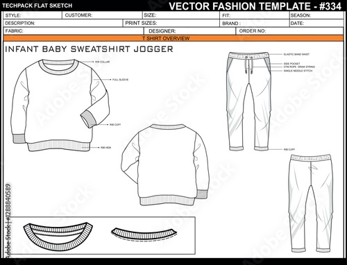INFANT BABY SWEATSHIRT JOGGER FRENCH TERRY SKETCH FASHION TEMPLATE TECHNICAL DRAWING ILLUSTRATION