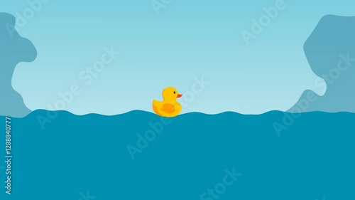 Cartoon animation of a duck floating in the ocean