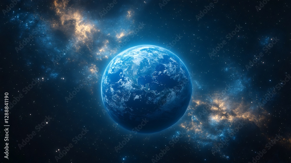 Fototapeta premium Planet earth rotating in space with north and south america visible and nebulae surrounding it