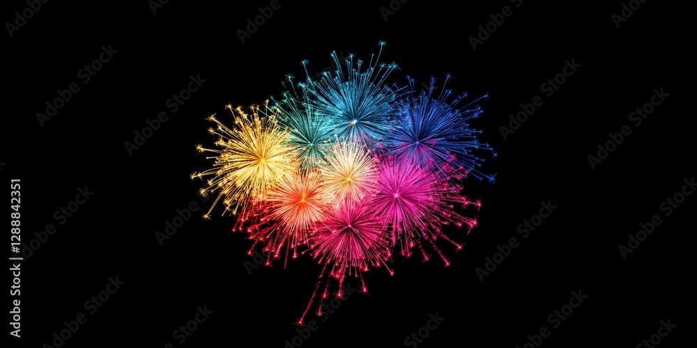 Fototapeta premium Illustration of colourful fireworks against black background