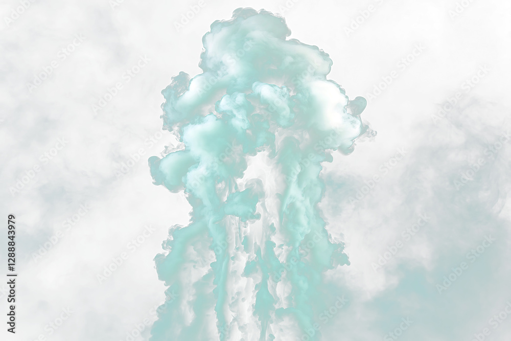 Fototapeta premium Teal smoke plume on Transparent background.
