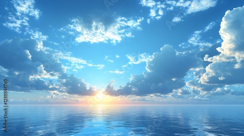 Fototapeta Naklejka Na Ścianę i Meble -  Beautiful sunset over calm ocean with clouds and blue sky