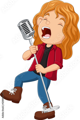 Cartoon girl singing on the stage