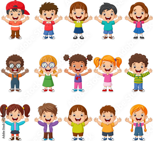 Cartoon collection of  happy multiethnic kids