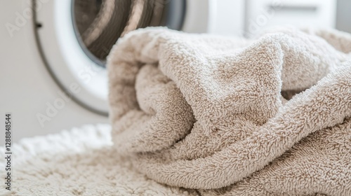 Rolled towel on laundry room floor photo
