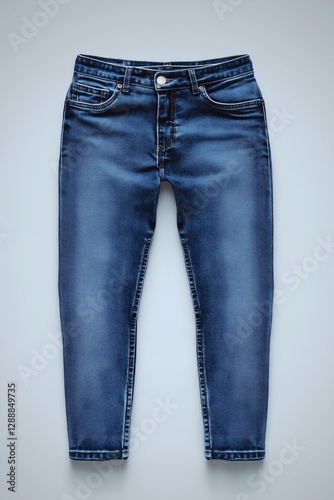 Blue unisex model of jeans isolated on grey background