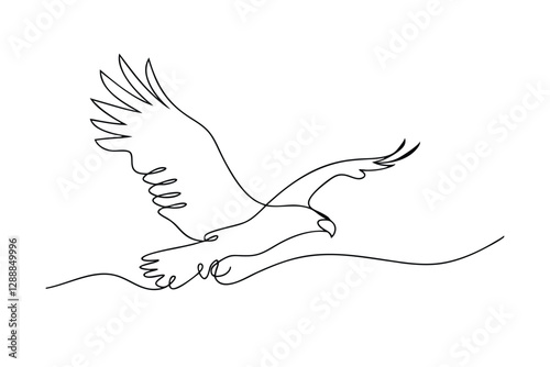 Majestic Eagle in Flight OneLine Drawing, Bird Art, Nature